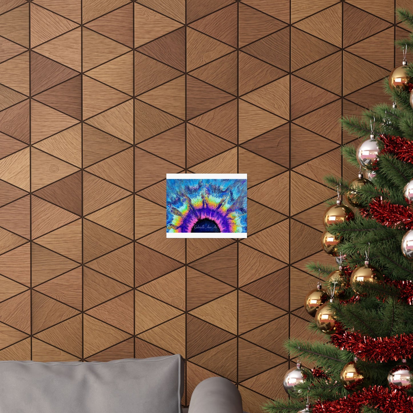 Abstract Sunburst Art Poster — Vibrant Blue & Purple Matte Horizontal Print
