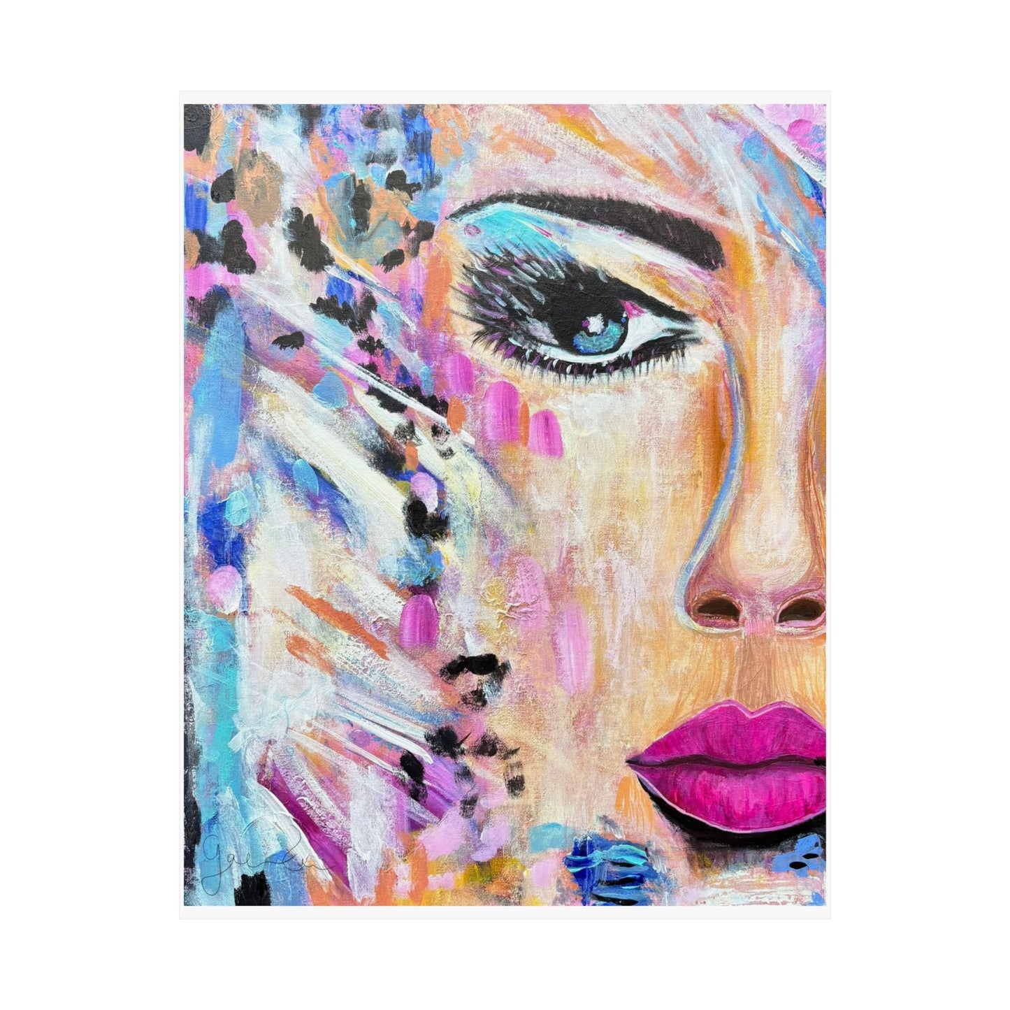 Abstract Feminine Face Satin Poster — Colorful Pop Art Wall Decor