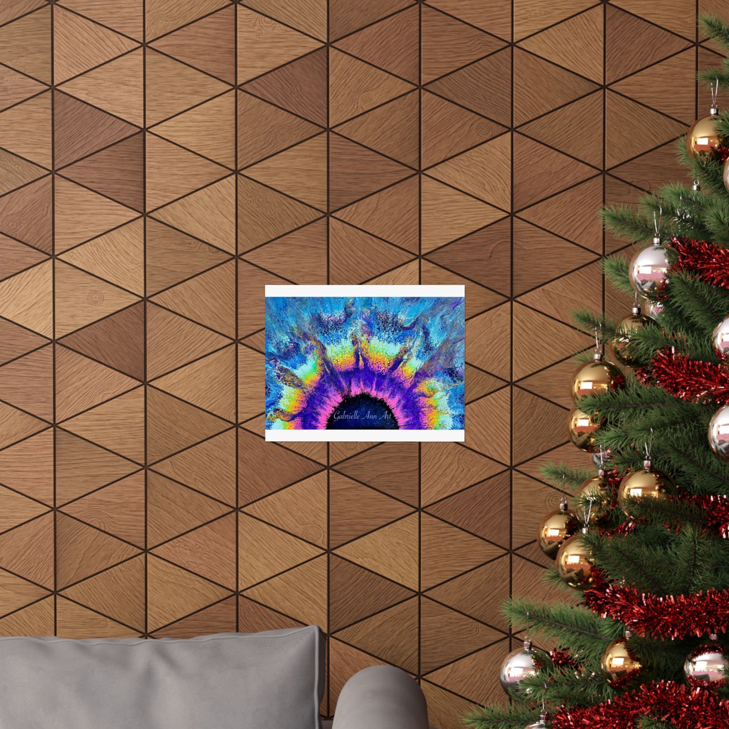 Abstract Sunburst Art Poster — Vibrant Blue & Purple Matte Horizontal Print