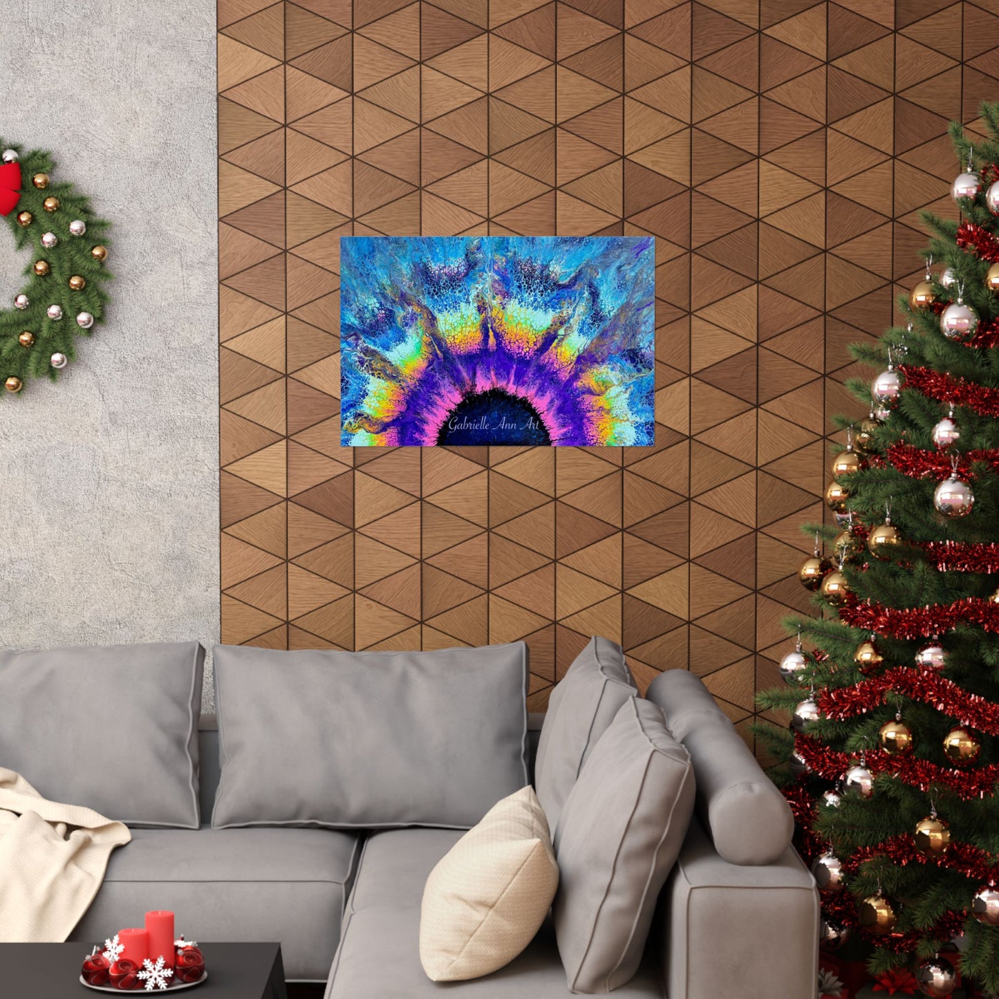 Abstract Sunburst Art Poster — Vibrant Blue & Purple Matte Horizontal Print