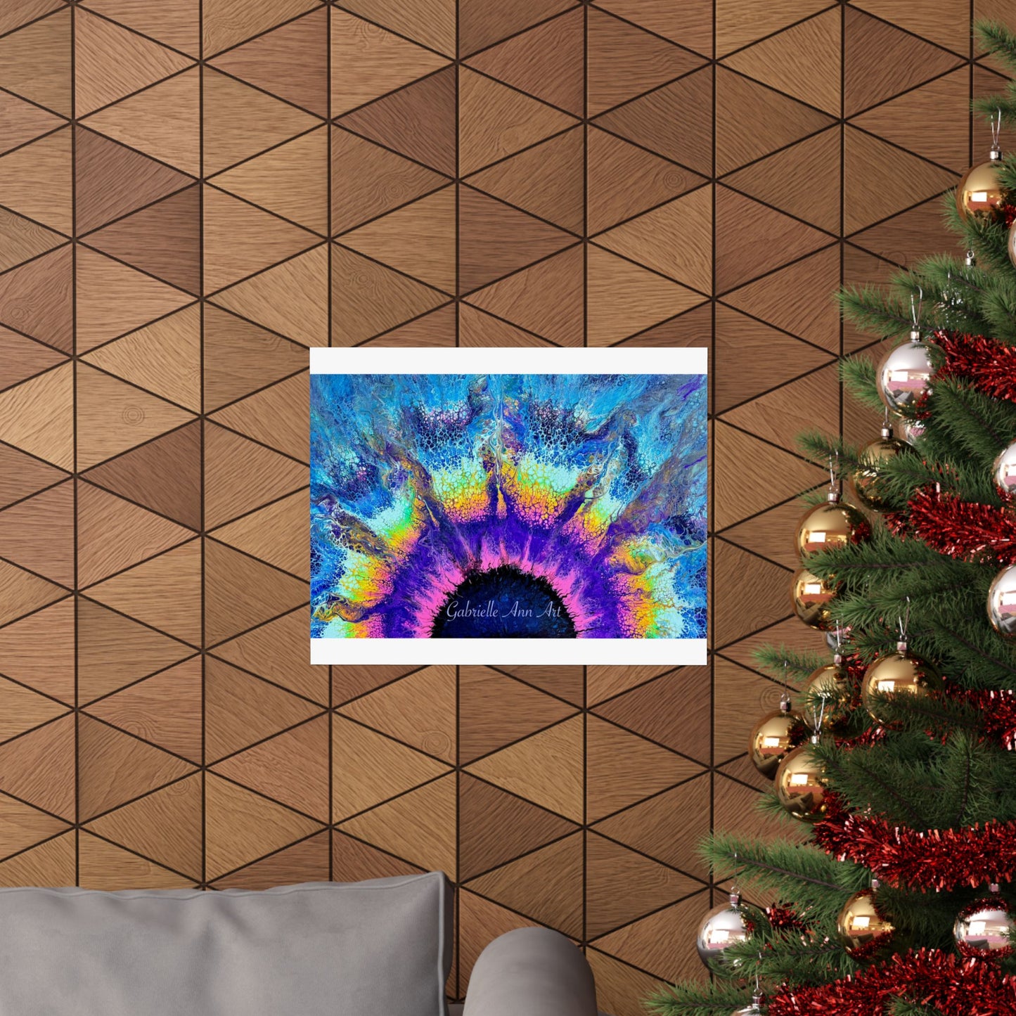 Abstract Sunburst Art Poster — Vibrant Blue & Purple Matte Horizontal Print