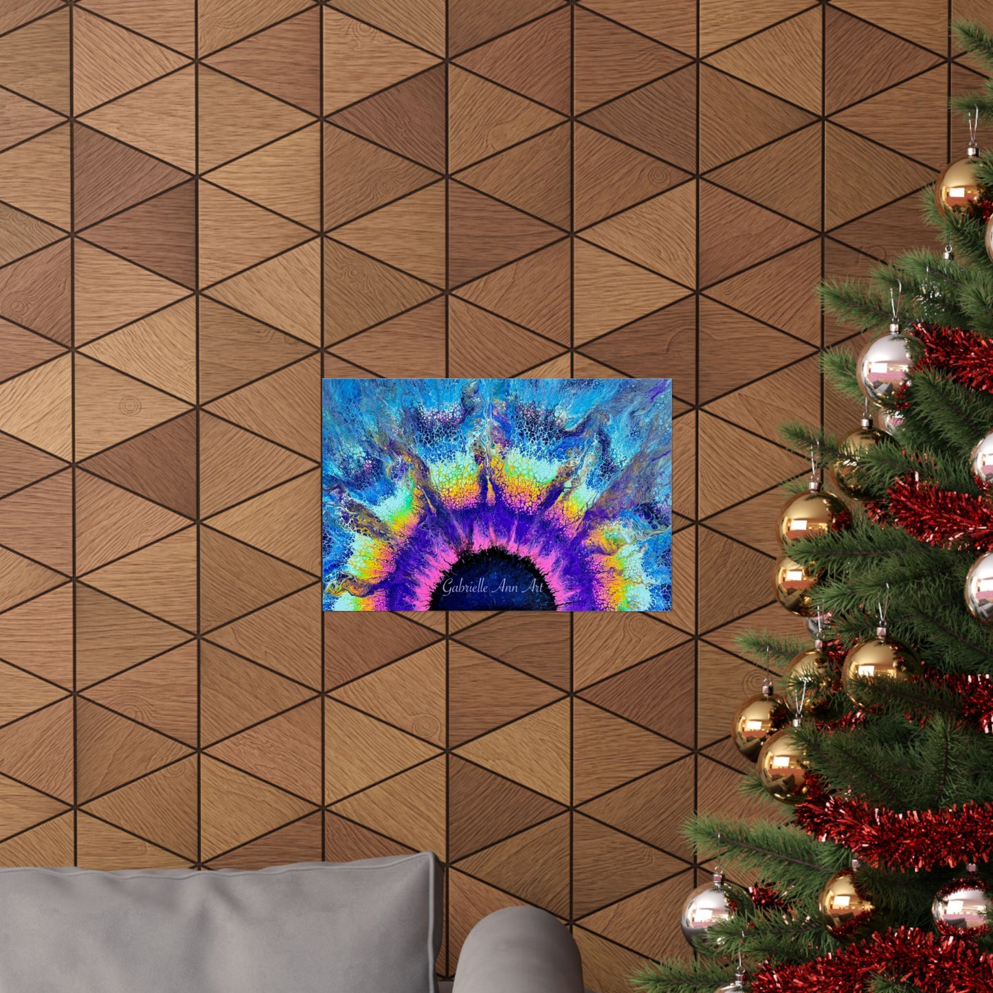Abstract Sunburst Art Poster — Vibrant Blue & Purple Matte Horizontal Print