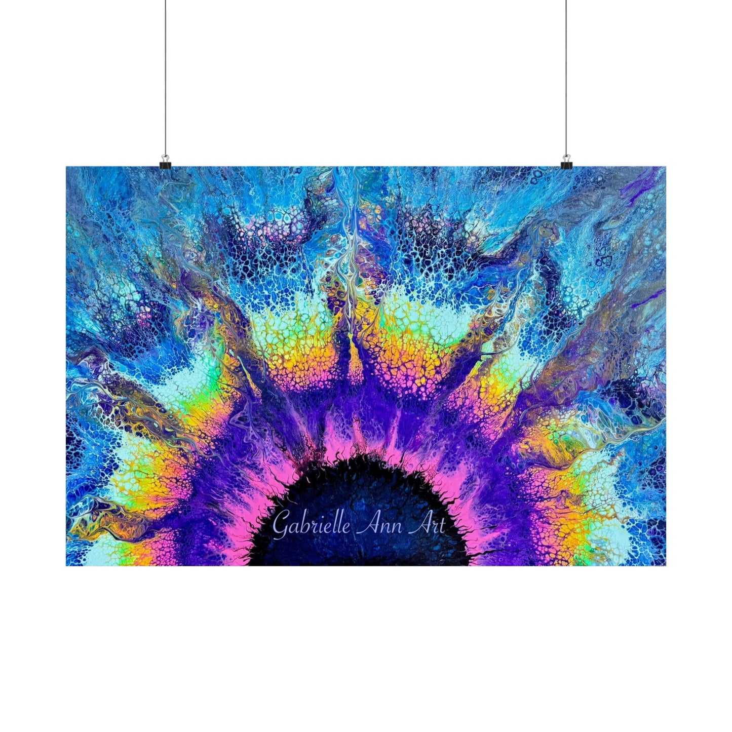 Abstract Sunburst Art Poster — Vibrant Blue & Purple Matte Horizontal Print