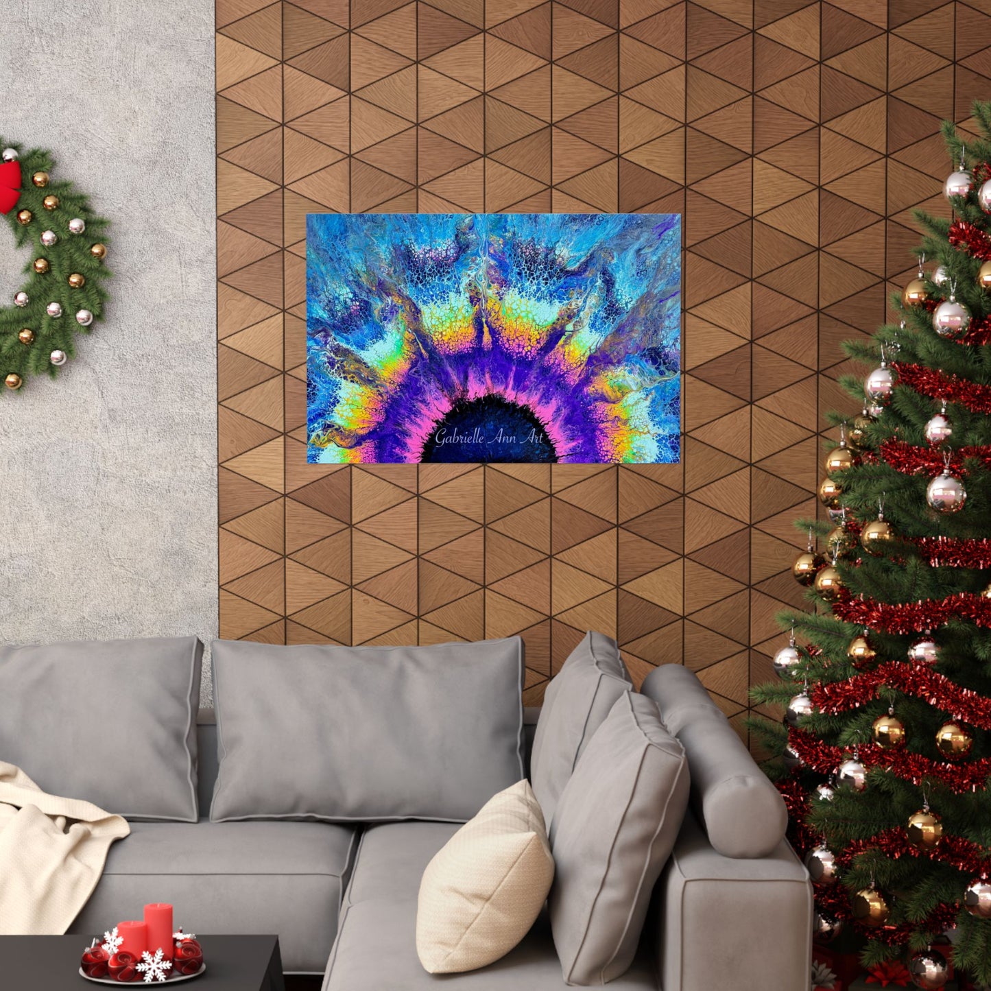Abstract Sunburst Art Poster — Vibrant Blue & Purple Matte Horizontal Print