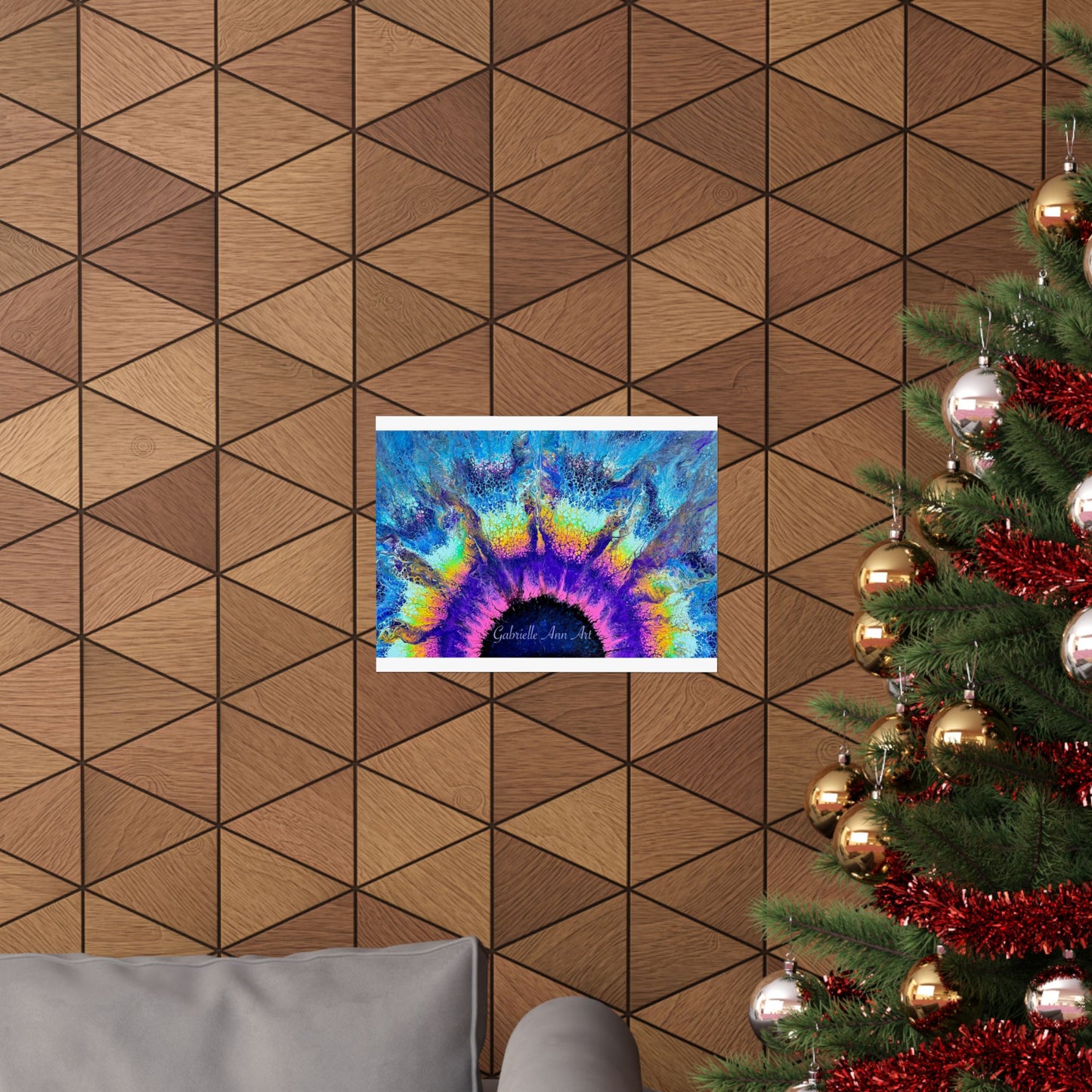 Abstract Sunburst Art Poster — Vibrant Blue & Purple Matte Horizontal Print
