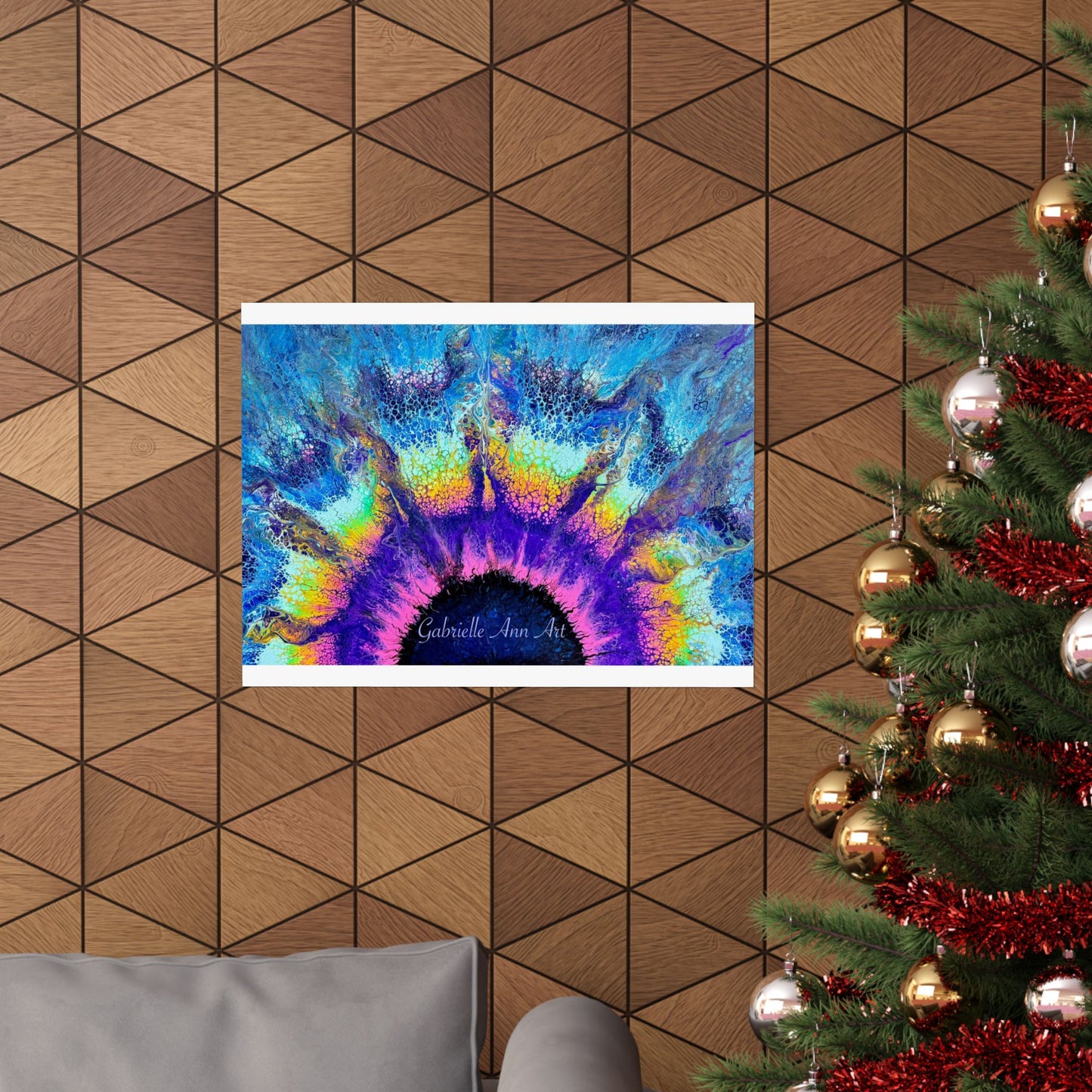 Abstract Sunburst Art Poster — Vibrant Blue & Purple Matte Horizontal Print