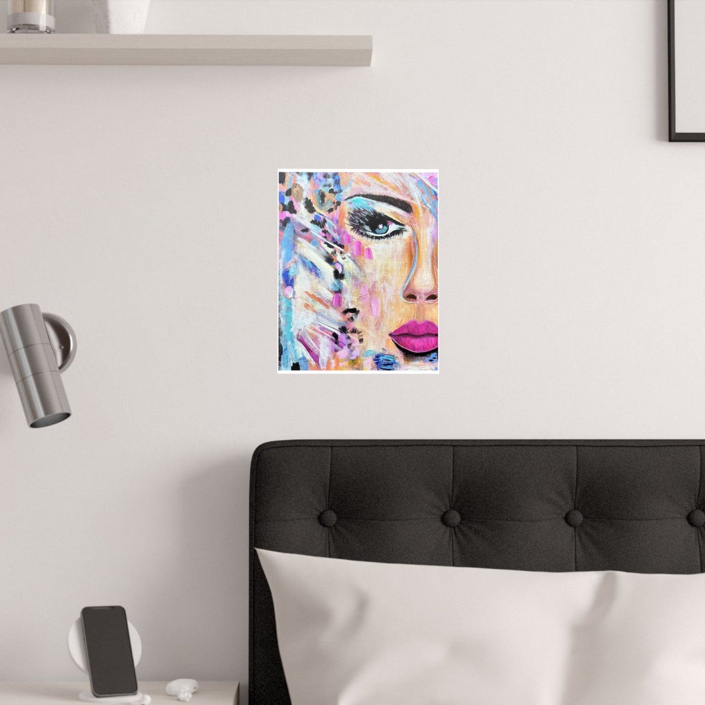 Abstract Feminine Face Satin Poster — Colorful Pop Art Wall Decor